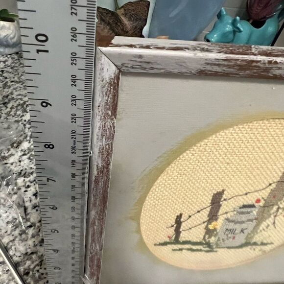 Vintage 1979 framed milk cross stitch w updated chalk paint - Picture 4 of 5